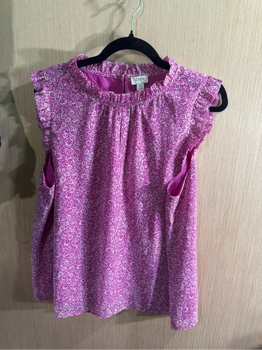 J. Crew Pink Floral Ruffle-Trim Sleeveless Tank Blouse Size XL